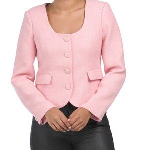 ENDLESS ROSE Pink Tweed Scoop Neck Blazer